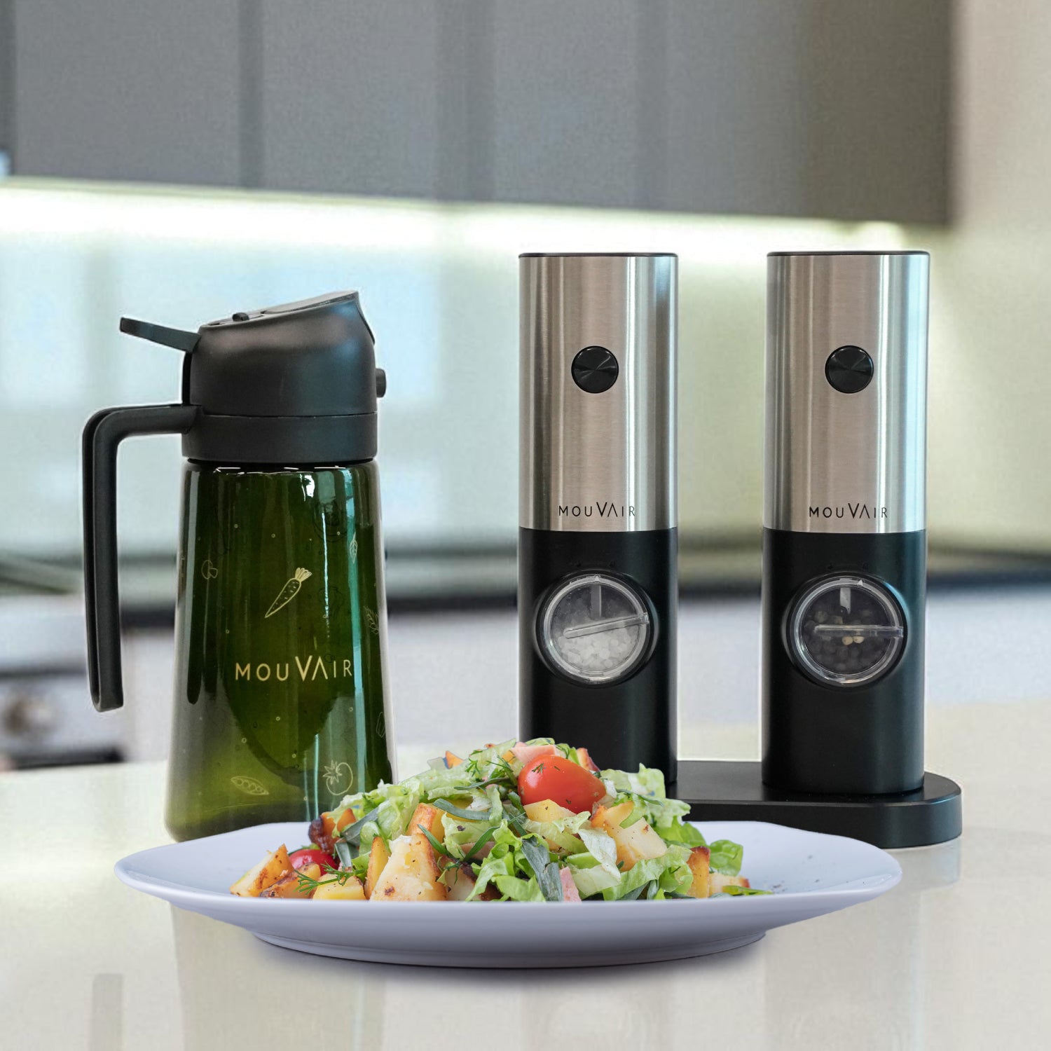 Pack Molinillo Eléctrico de Sal y Pimienta + Rociador de Aceite