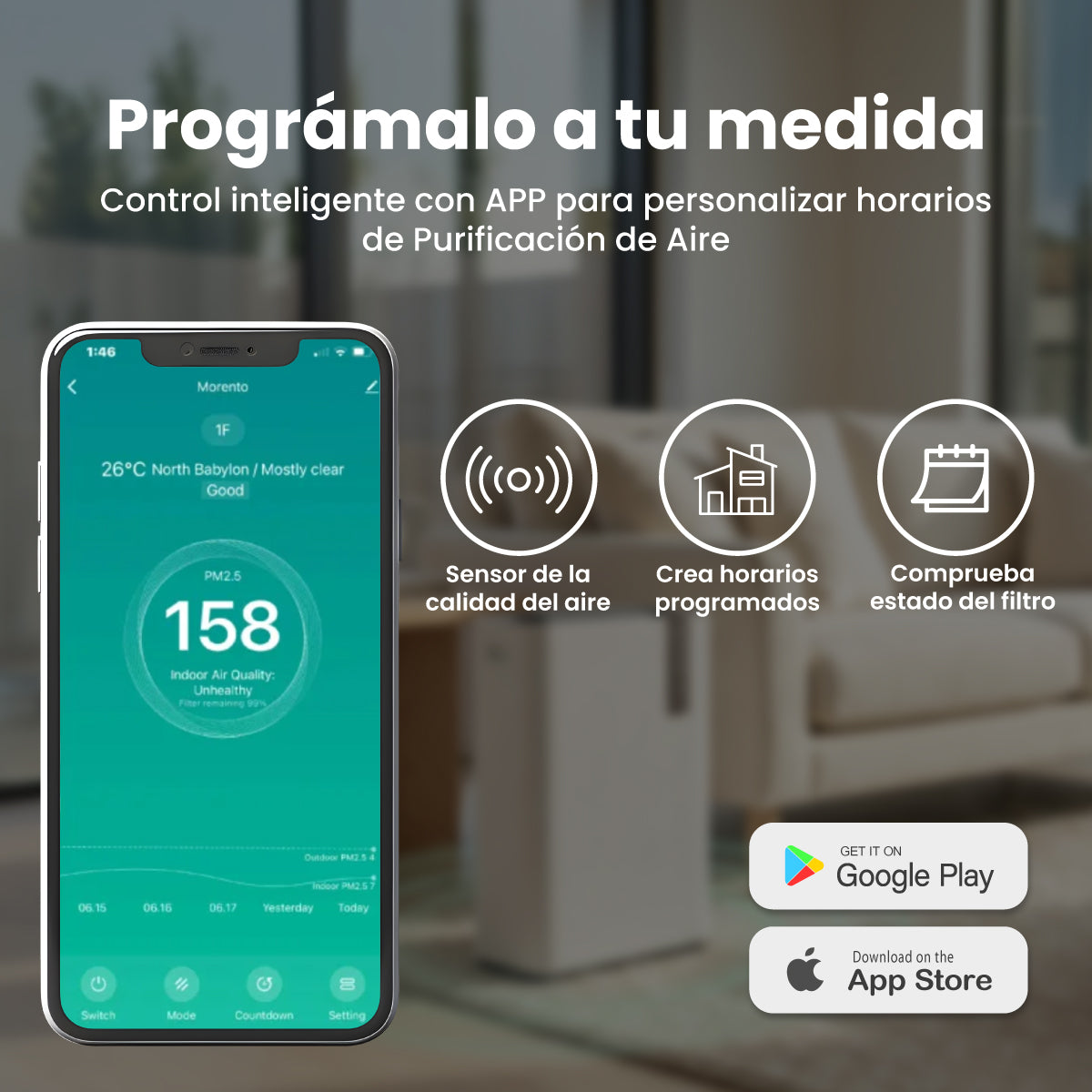 Purificador de Aire Inteligente con APP Mouvair Calm HEPA H13 con humidificador