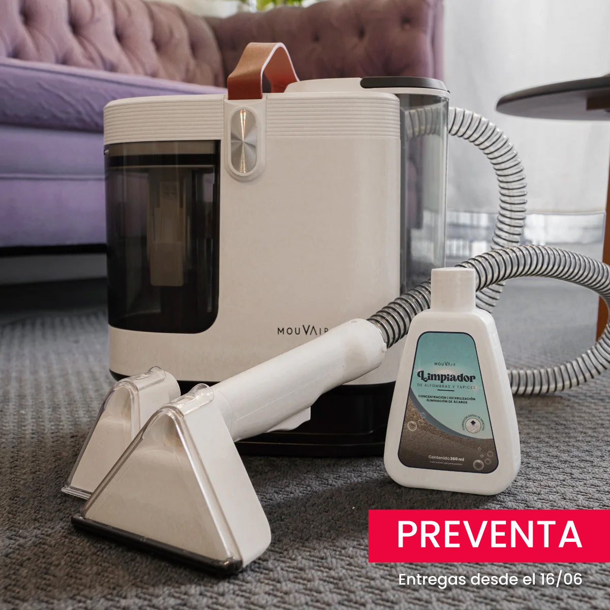Preventa Pack Aspiradora Lava Tapiz Mouvair Jet + Limpiador de alfombras y tapices